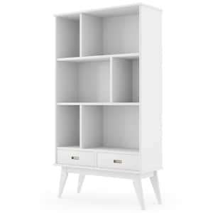 Draper Solid Hardwood 64 in. x 35 in. Mid-Century Modern Wide Bookcase and Storage Unit in White
