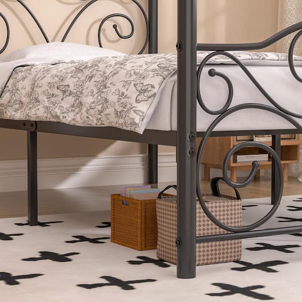 VECELO Metal Canopy Bed Frame, Black Twin Size with Headboard, Heavy Duty  Steel Slats, No Box Spring Needed (Style 1) THD-YT-CBT16-BLK