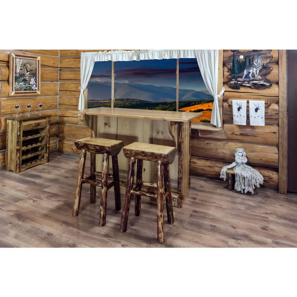 Rustic Pine Deluxe Bar with Wine Rack and Glass Storage
