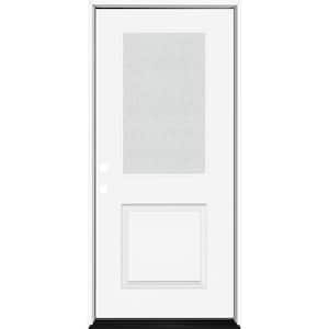 Legacy 36 in. x 80 in. 1/2-Lite Rain Glass RHIS Primed White Finish Fiberglass Prehend Front Door