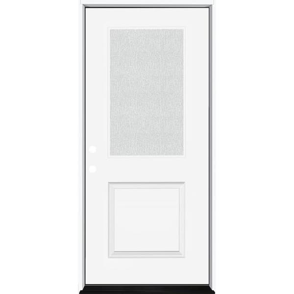 Steves & Sons Legacy 36 in. x 80 in. 1/2-Lite Rain Glass RHIS Primed White Finish Fiberglass Prehend Front Door