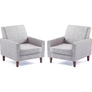 Light Grey Upholstered Living Room Arm Chair Set of 2 with Wingback Padded Armrest Single Sofa