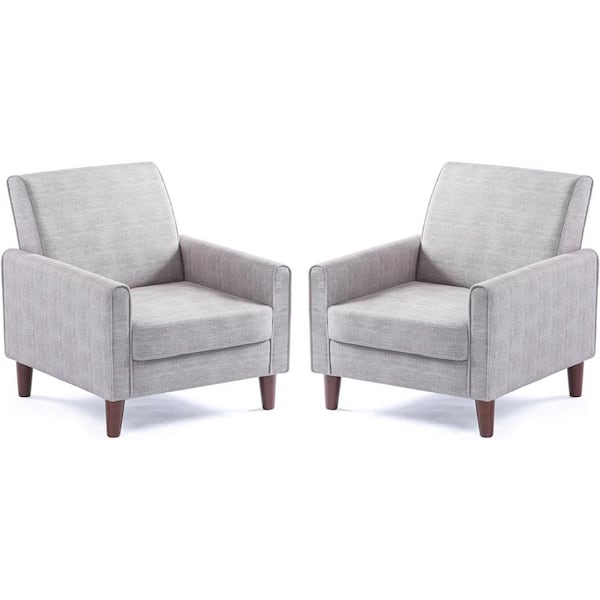 Mydepot Light Grey Upholstered Living Room Arm Chair Set of 2 with Wingback Padded Armrest Single Sofa