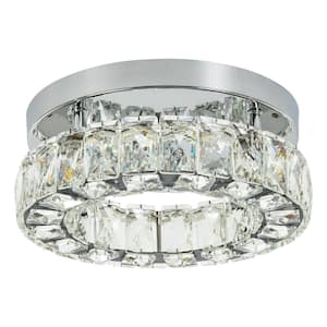 9.8 in. Chrome Modern Dimmable Flush Mount Ceiling Light with Clear Crystal Shade and Integrated LED Light Included
