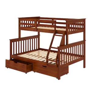 Espresso Pine Brown Wood Twin and Full Mission Bunk Bed Daybed with Dual Underbed Drawers