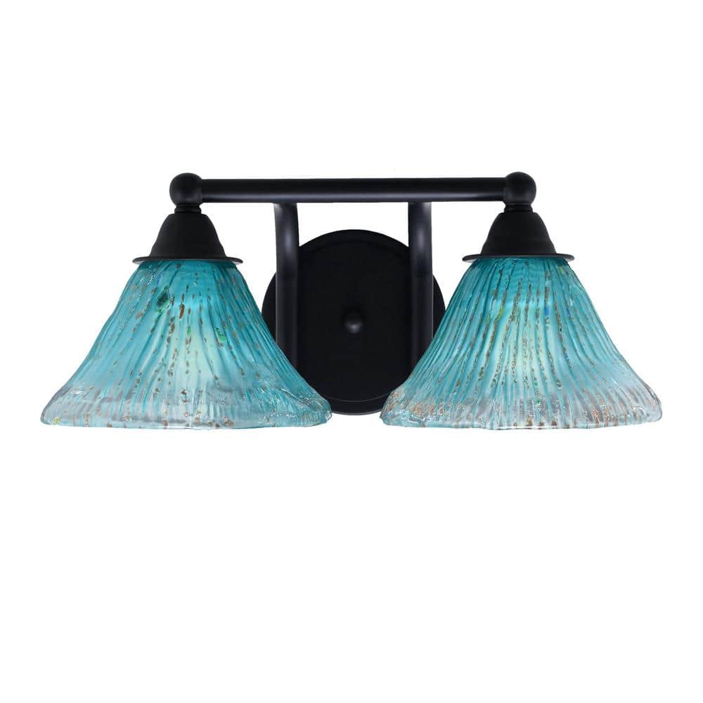 Madison 8.5 in. 2-Light Bath Bar, Matte Black, Teal Crystal Glass Vanity Li