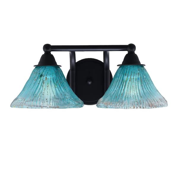 Unbranded Madison 8.5 in. 2-Light Bath Bar, Matte Black, Teal Crystal Glass Vanity Light