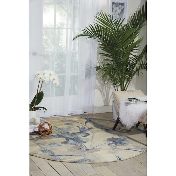 Somerset Ivory/Blue 6 ft. x 6 ft. Floral Vintage Round Area Rug