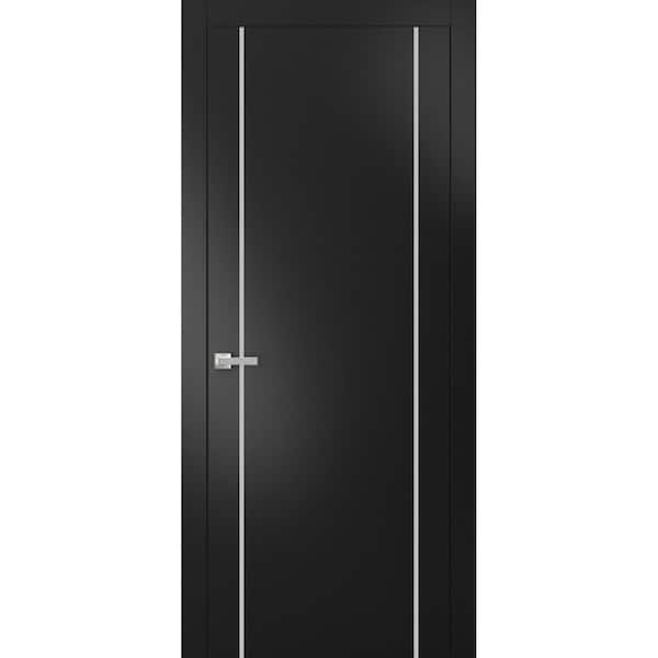 Sartodoors 410 28 in. x 96 in. Right-Hand/Inswing Solid Black Matte Single Prehung Interior Door with Hardware