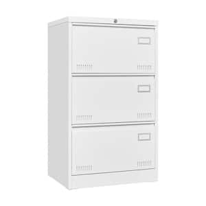23.62 in. W x 17.71 in. D x 40.43 in. H White Metal Linen Cabinet Filing Cabinet with 3-Drawers and Lock