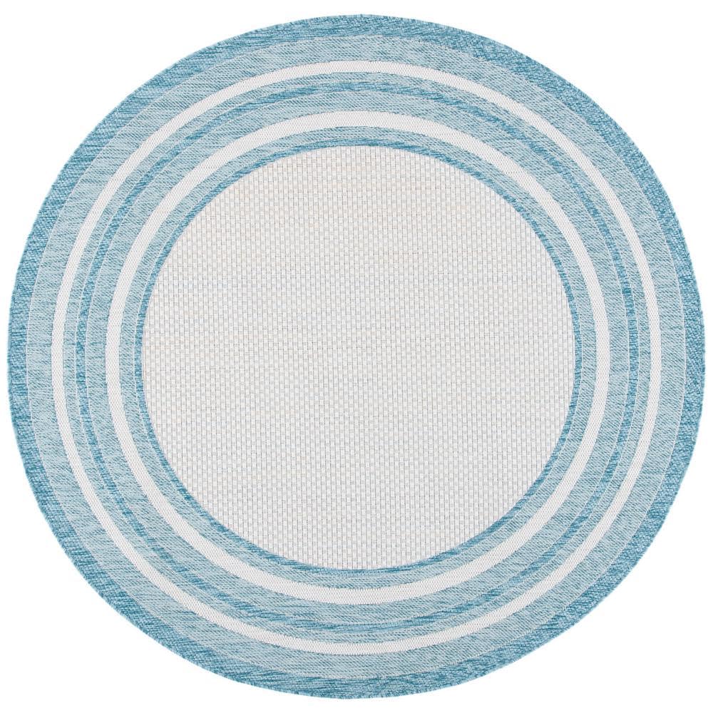 Courtyard Ivory/Aqua 9 ft. x 9 ft. Solid Color Striped Indoor/Outdoor Round Area Rug price history on PriceWatchPro