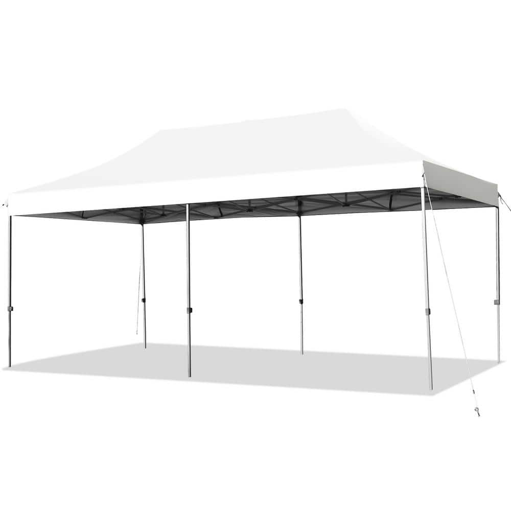 Gymax 10 ft. x 20 ft. White Pop Up Canopy Tent Folding Heavy-Duty Sun ...