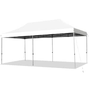 10 ft. x 20 ft. White Pop Up Canopy Tent Folding Heavy-Duty Sun Shelter Adjustable with Bag