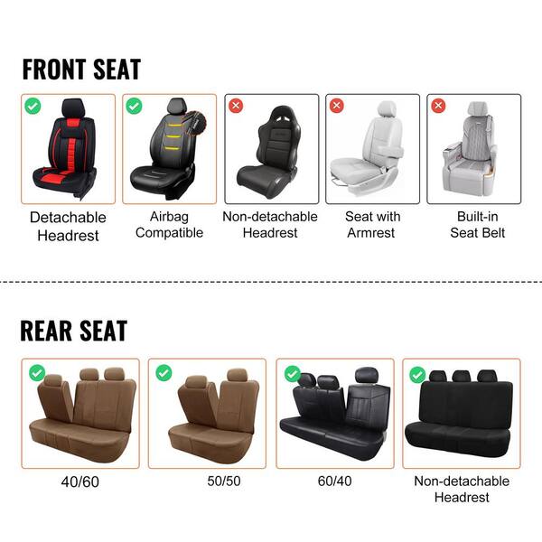 VEVOR Seat Covers Universal Car Seat Covers Full Set Seats Front and Rear Seat 9pcs Faux Leather Seat Cover Semi enclosed ZTHSPGQHGTYXQD28KV0 0805 The Home Depot