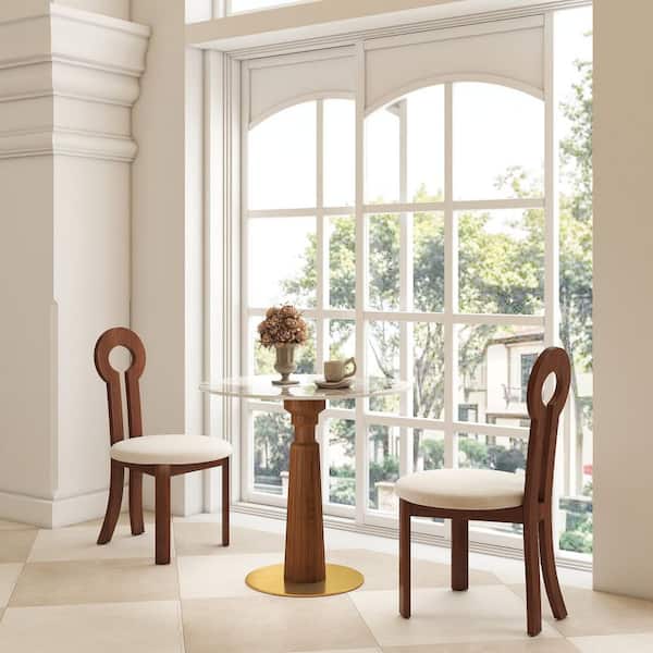 33 in. Round Pandora Sintered Stone with Solid Wood Pedestal Dining Table for Bistro Dining Room Terrace (Seats 2)