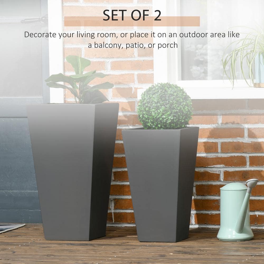 Magnesium Oxide Modern Outdoor Planters with Drainage, Gray, 2-Pack
