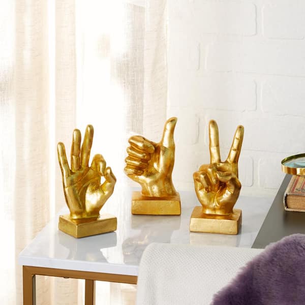 CosmoLiving by Cosmopolitan Gold Polystone Hands Sculpture (Set of 3)