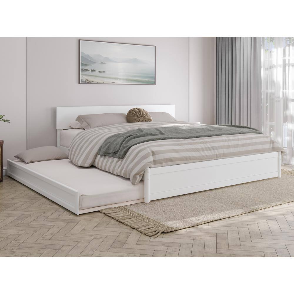 Wesley White King Wood Platform Bed with Twin XL Trundle