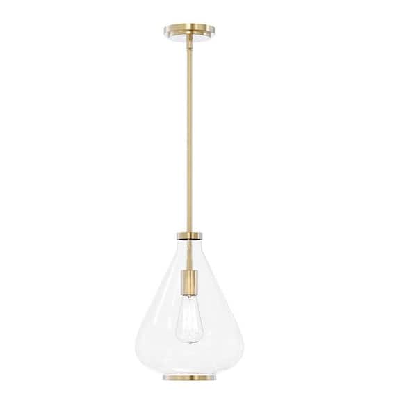 Kostner 9.75 in. Plug and Play 1-Light Polished Gold Pendant Light with SkyPlug