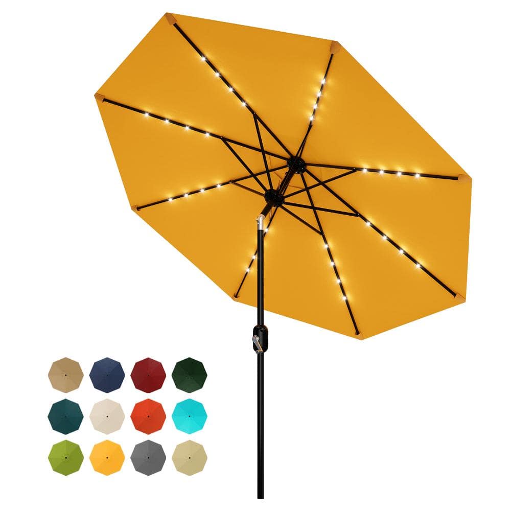 Solar LED Lighted Patio Umbrella 9FT 32 Lights, 8 Ribs, Waterproof, UV Resistant, Tilt & Crank, for Backyard Yellow price history on PriceWatchPro