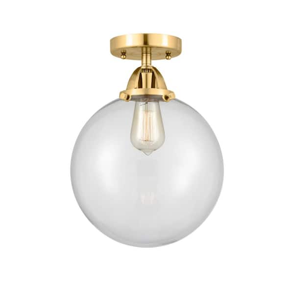 Innovations Beacon 10 in. 1-Light Satin Gold Industrial Semi-Flush Mount with Clear Glass Shade