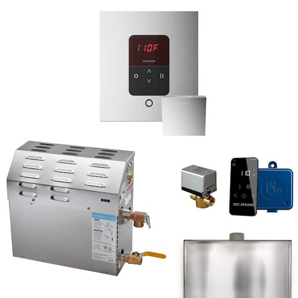 MS 12 kW (12000 W) Steam Shower Generator Package with Square iTempo Control in Polished Chrome and Accessories