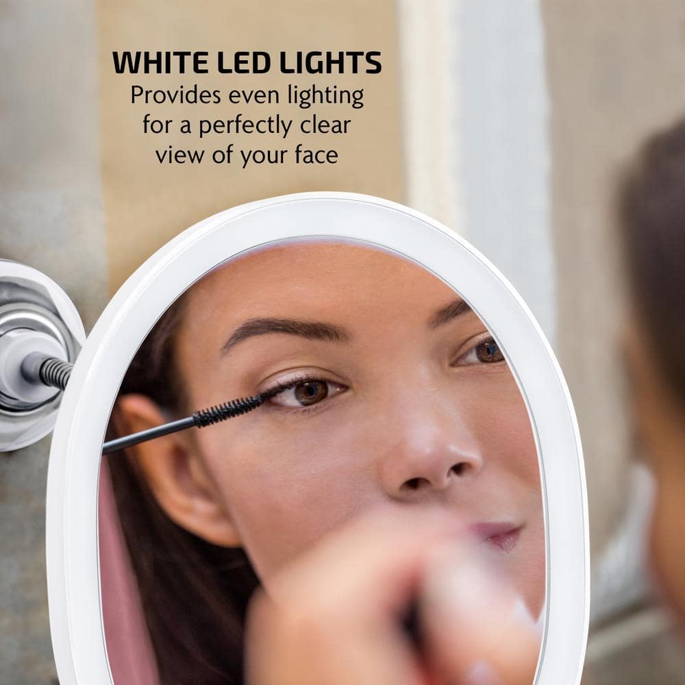 White Oval Wall Mounted Magnifying Makeup Mirror with LED Light