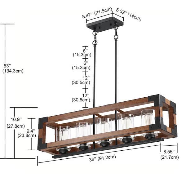 Hanging Ceiling Lights 5-Light Finish Brown Lantern Rectangle Chandelier without Shade