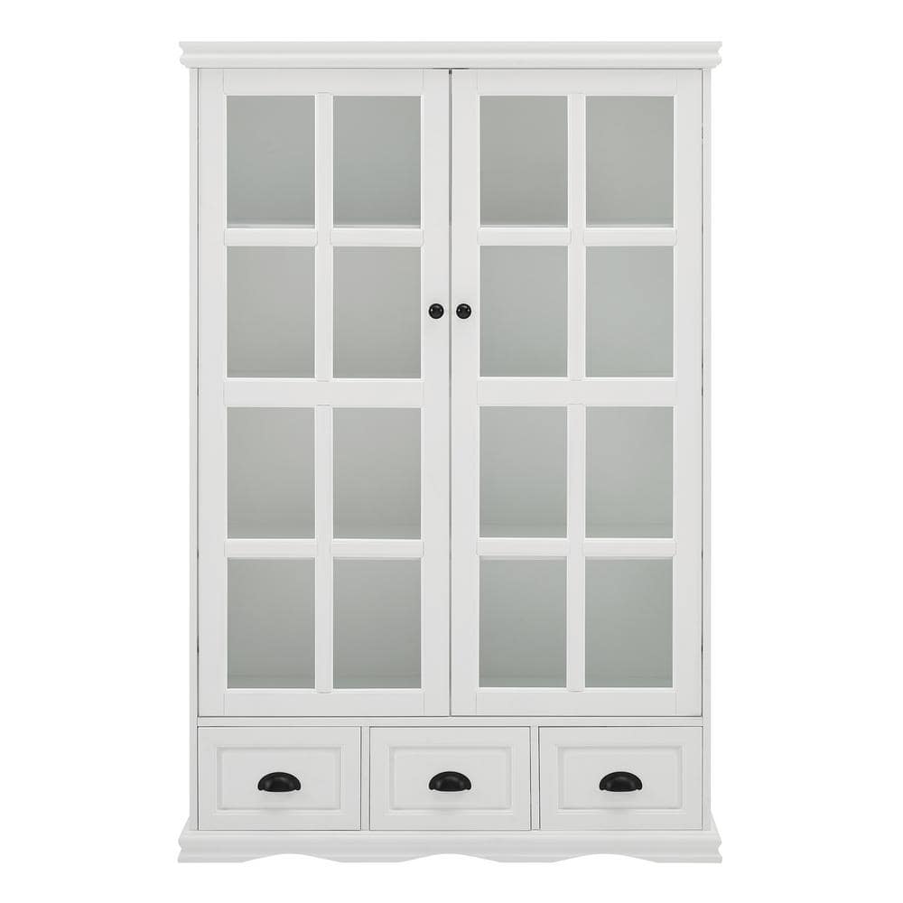 40 in. W x 14 in. D x 60 in. H White Linen Cabinet with Tempered Glass Door