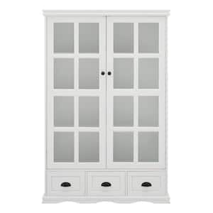 40 in. W x 14 in. D x 60 in. H White Linen Cabinet with Tempered Glass Doors and 3-Drawers Display Cabinet Curio Cabinet