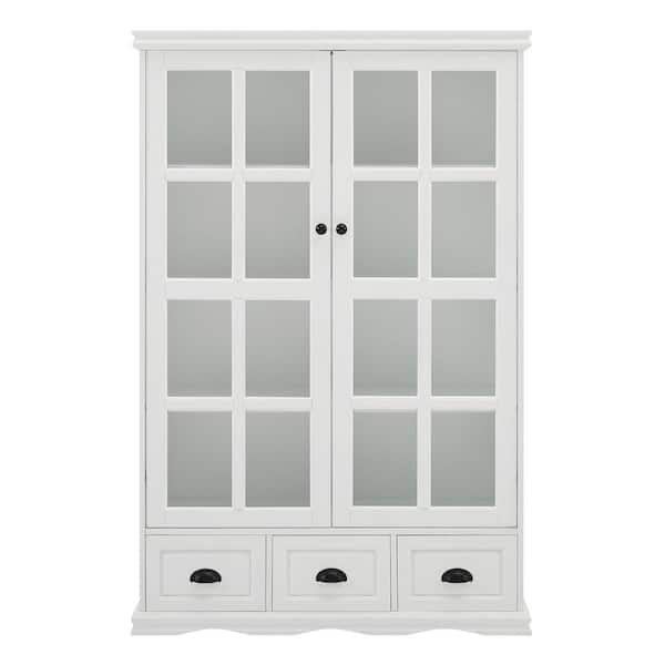 Unbranded 40 in. W x 14 in. D x 60 in. H White Linen Cabinet with Tempered Glass Doors and 3-Drawers Display Cabinet Curio Cabinet