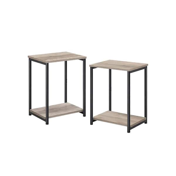 Benjara 15.16 in. Gray and Black Square Wood End Table with Bottom Shelf