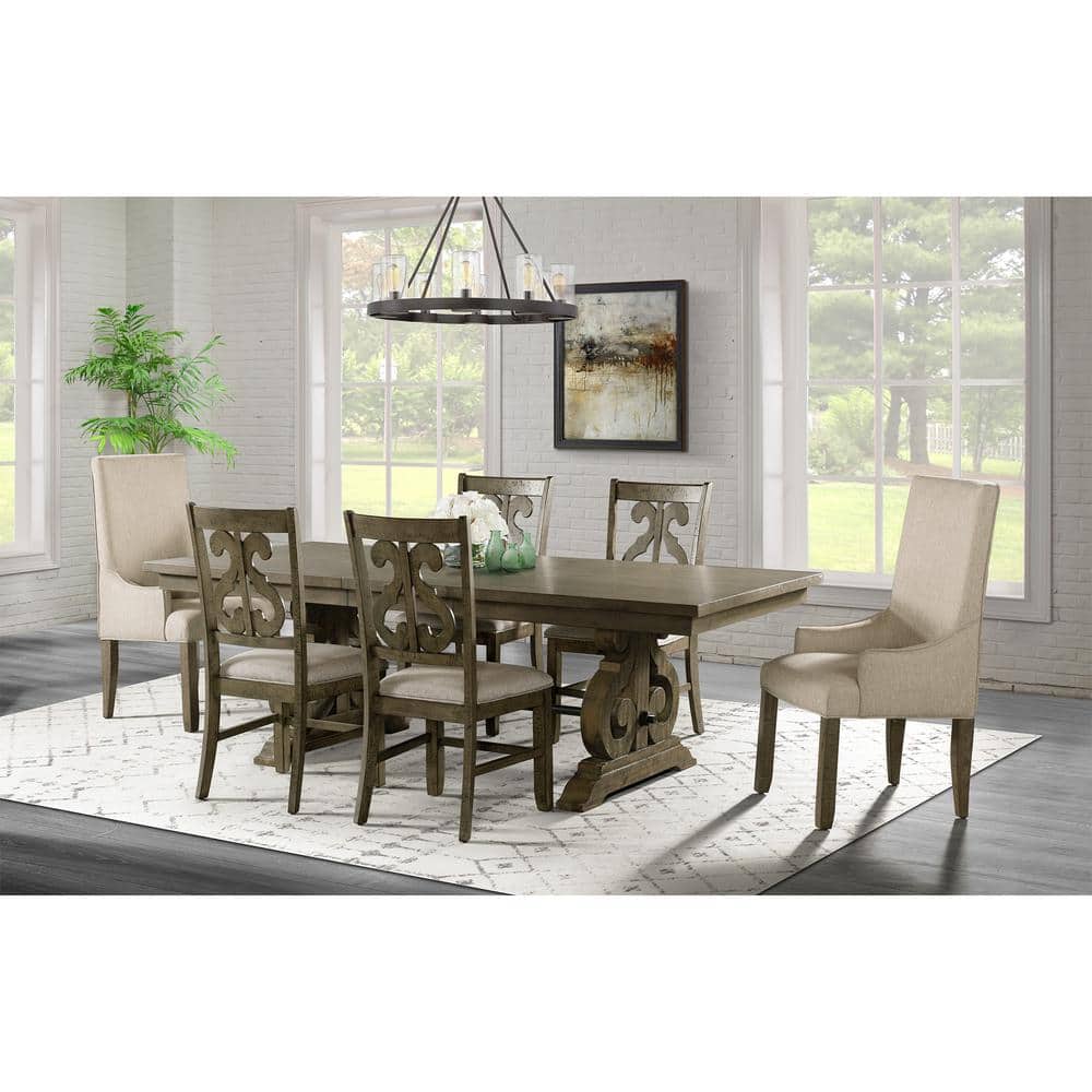 Traditional Slat-Back Side Chair with Taupe Upholstered Cushion