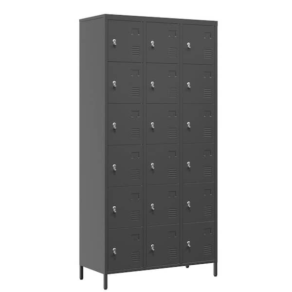 Tidoin 35.4 in. W x 72 in. H x 15.8 in. D Steel Storage Cabinet Locker in Black with 18 Doors