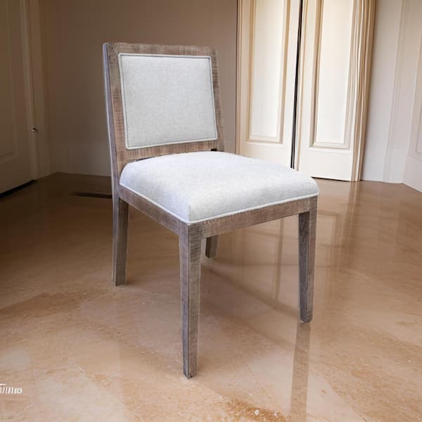 Benjara Ivory and Brown Polyester Wooden Frame Dining Chair (Set of 2)