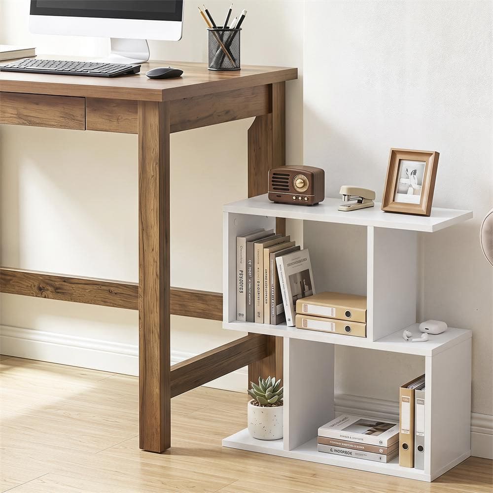 2-Tier 8 in. Wide 24 in. H White Bookshelf S Shaped Bookcase Storage Rack Display Shelf with Thick Foot Mats
