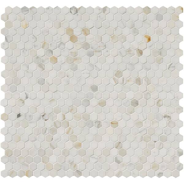MSI Calacatta Gold Hexagon 12 in. x 12 in. x 10mm Polished Marble Mesh-Mounted Mosaic Tile (1 sq. ft.)
