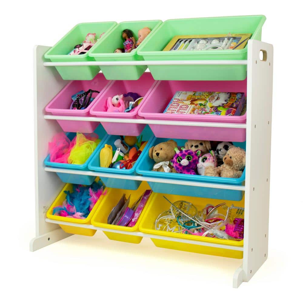White and Pastel Kids' Stackable Toy Storage Organizer