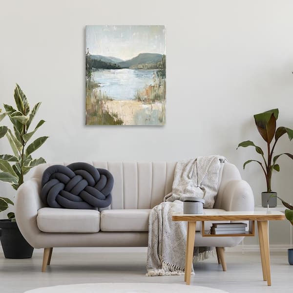 Abstract Lake Shore and Mountains by Petal Prints Design Unframed Nature Graphic Art Print 40 in. x 30 in.