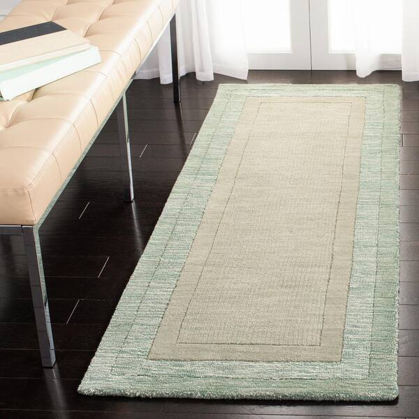 Impressions 2 x 10 Green/Beige Border Runner Rug