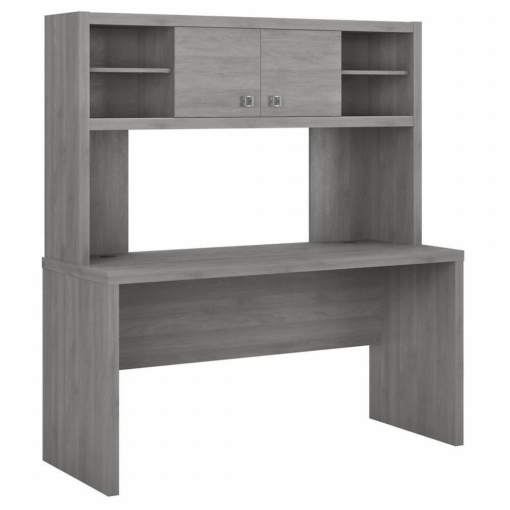 Modern Gray Wood Credenza Desk with Hutch and Filing Cabinet