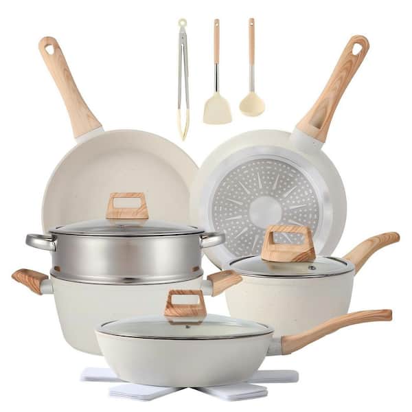 16-Piece Pots and Pans Set, Non Stick Cookware Set Nonstick with Cooking Set, White