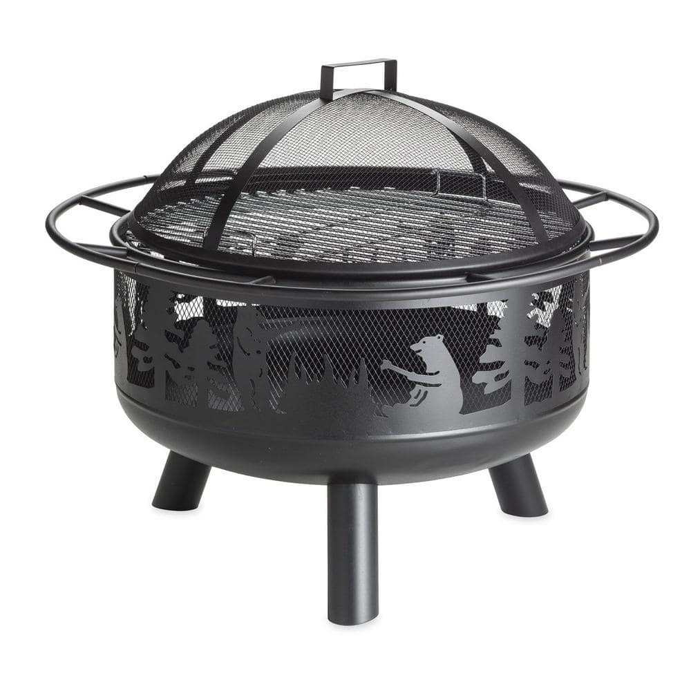 Plow & Hearth Bear 29 In. X 23 In. Outdoor Black Metal Wood-burning 