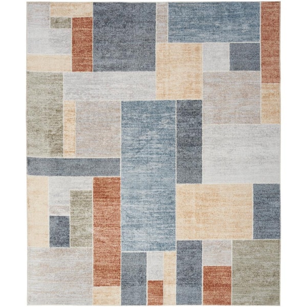 Astra Machine Washable Multicolor 10 ft. x 14 ft. Paneled Contemporary Area Rug