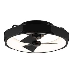 19 in. Indoor Modern Integrated LED Flush Mount Matte Black Bladeless Ceiling Fan with Light and Remote