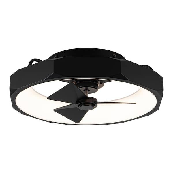 Parrot Uncle 19 in. Indoor Modern Integrated LED Flush Mount Matte Black Bladeless Ceiling Fan with Light and Remote