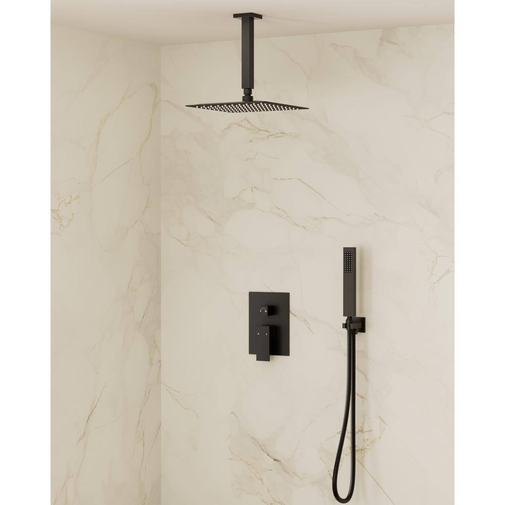 2-Spray 10 in. Square Ceiling Mount Dual and Handheld Shower Head 2.5 GPM in Matte Black (Valve Included) price history on PriceWatchPro