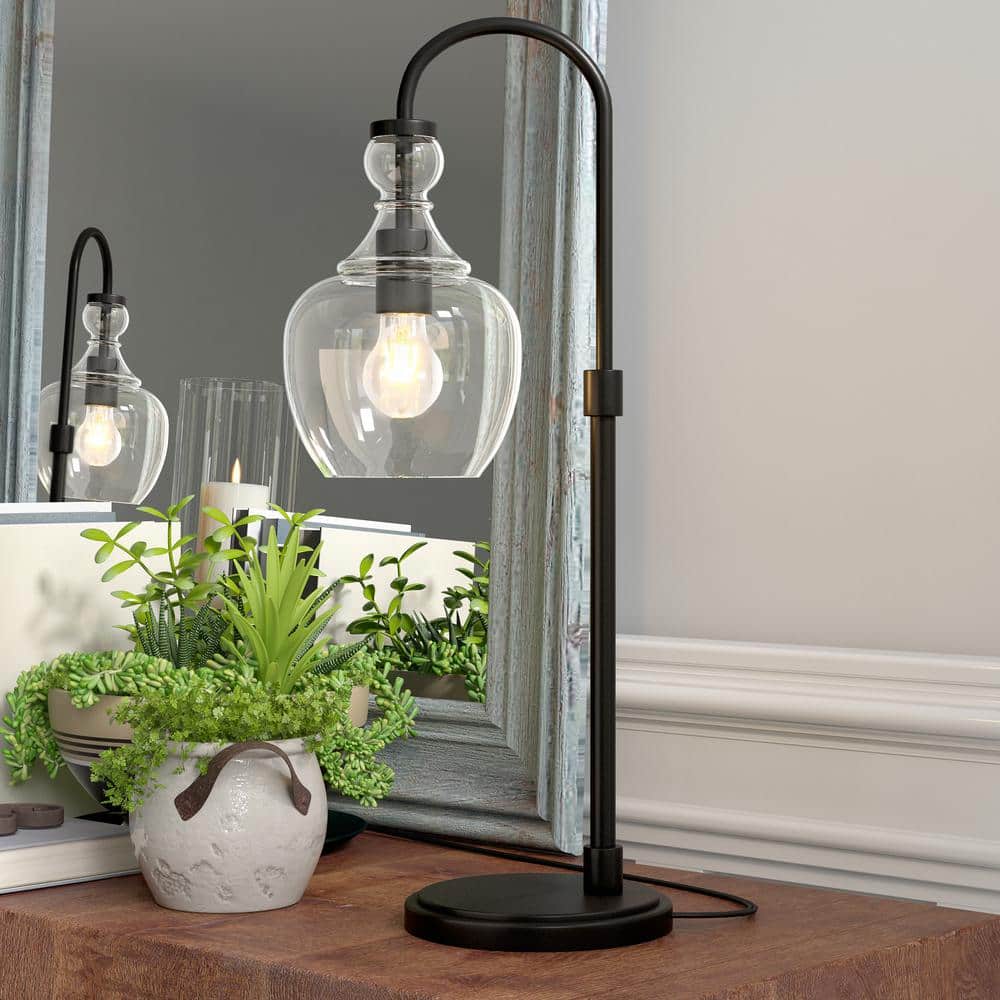 Verona 27" Blackened Bronze Arc Table Lamp with Clear Glass Shade