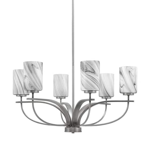 Olympia 6 Light, Uplight, Chandelier, Graphite Finish, 7 in. Clear