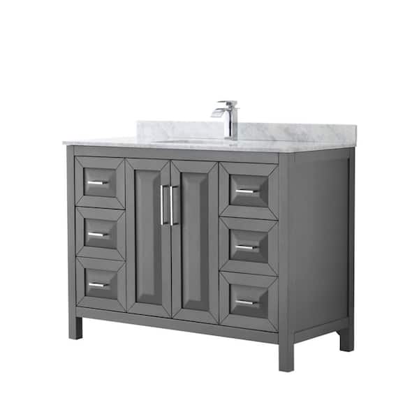 Wyndham Collection Daria 48 in. Single Bathroom Vanity in Dark Gray with Marble Vanity Top in Carrara White with White Basin